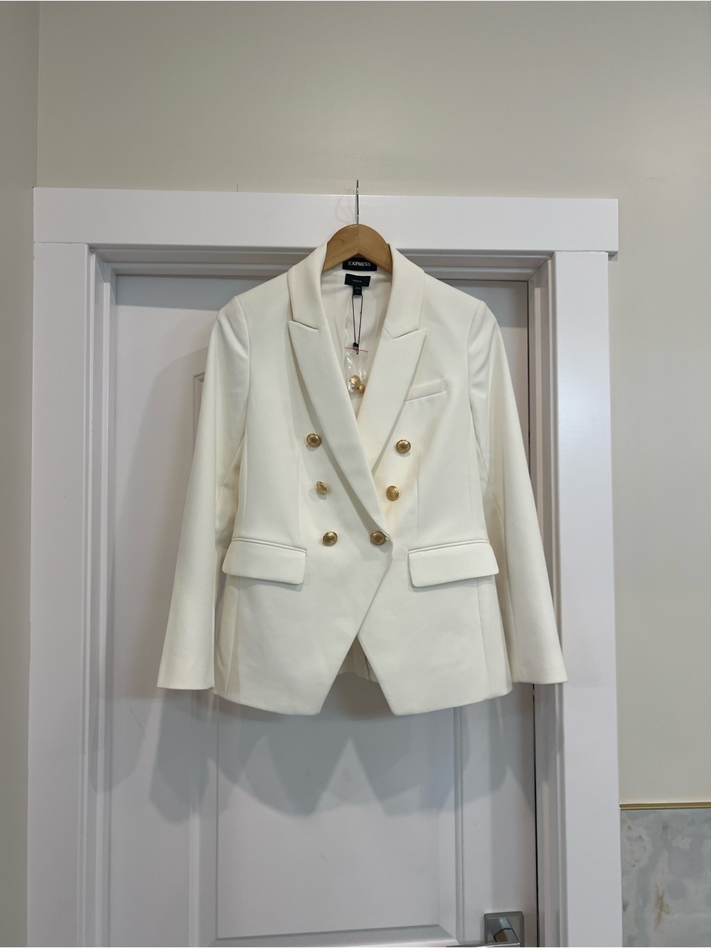 Express White Blazer with Gold Accent Buttons
